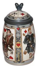 Mettlach Suites of Playing Cards Stein w Inlay Lid