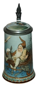 Mettlach Dwarf in a Nest Schlitt Stein w Inlay Lid