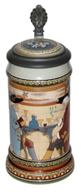 Mettlach Men in Tri Cornered Hats Etched Stein