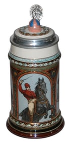 Mettlach Jockey Occupational Stein & 3D Cap Inlay