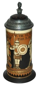 Mettlach Schlitt Girl in Guardhouse Stein w Inlay