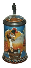 Mettlach St Florian Pours Beer on Drunk Head Stein