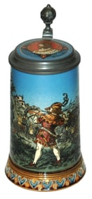 Mettlach William Tell Shoots Apple Stein w Inlay
