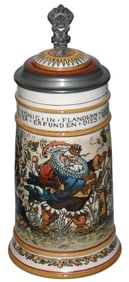 1L Mettlach Busy Scene Gambrinus & Animals Stein