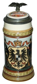 Mettlach Eagle Shield w Soldiers Stein w Inlay Lid
