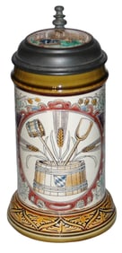 Mettlach Brewer Occupational Stein w Inlay Lid