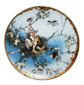 PAIR of Mettlach Schlitt Plaques of Dwarfs in Nest