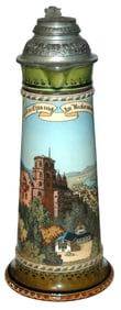 3L Mettlach Heidelberg Castle Stein w Fancy Lid