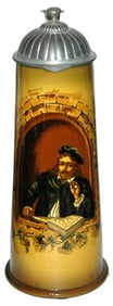 2L Mettlach Rookwood Man at Window w Pipe Stein