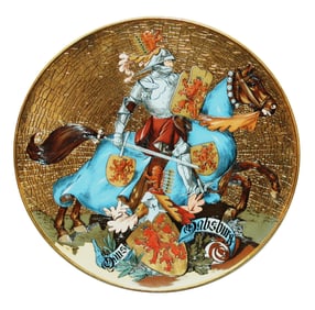 Mettlach 17" Plaque Habsburg Shield Knight Horse