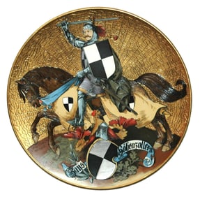 Mettlach 17" Plaque Hohrnzollern Shield & Knight