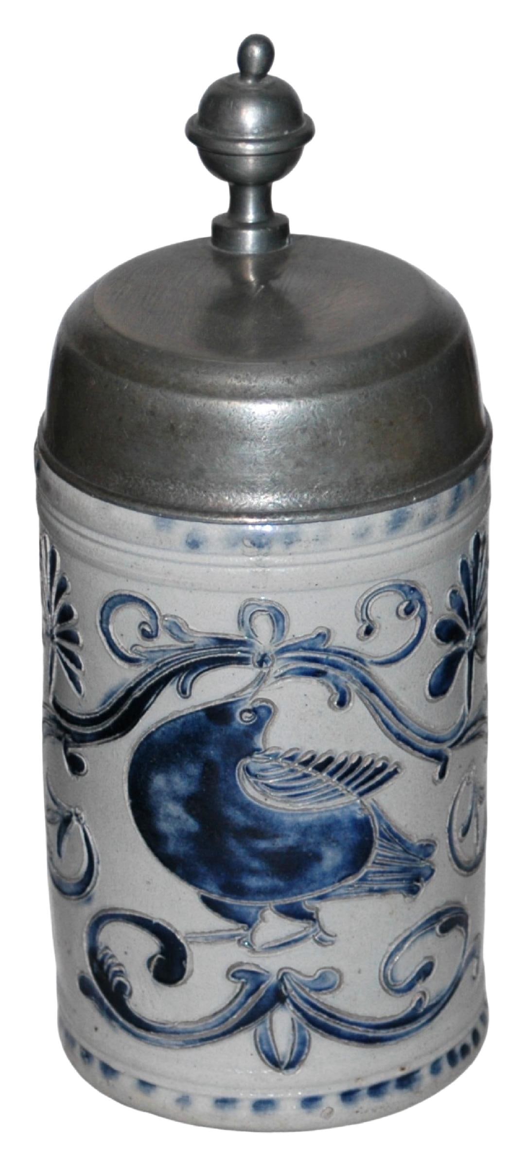 Westerwald Phesant Design c.1780 Stoneware Stein (1 of 4)