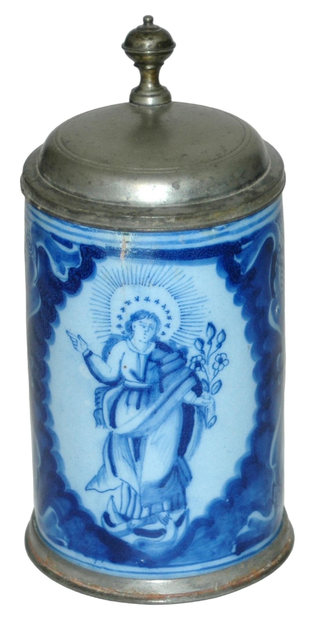 Nurnberg Madonna Design c.1760 Faience Stein: Faience Stein 1/2L Nurnberg Factory. Madonna design. Circa 1760.