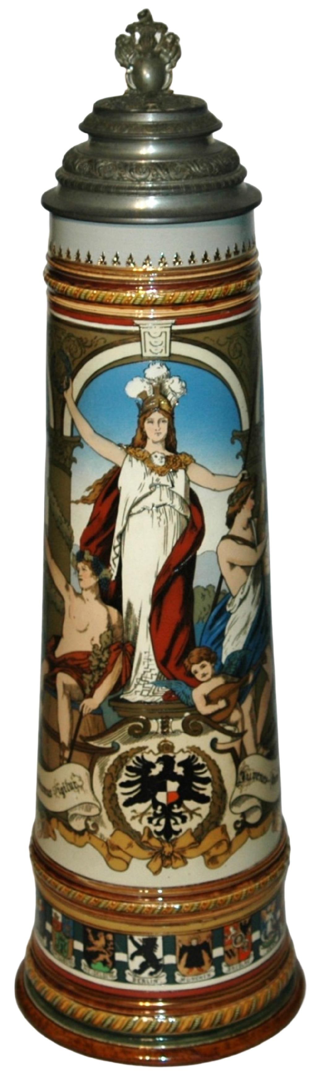 5L Mettlach Germania City Shields Stein wFancy Lid (1 of 5)