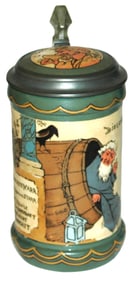 Mettlach Diogenes in Barrel Schlitt Stein w Inlay