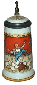 Mettlach Bowling Scenes & Bowlers Etched Stein