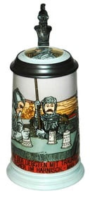Mettlach Drinking Knight in Armor Etched Stein