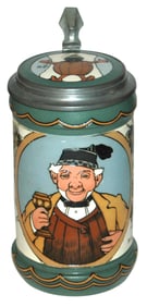 Mettlach Man wears Barrel & Holds Goblet Stein