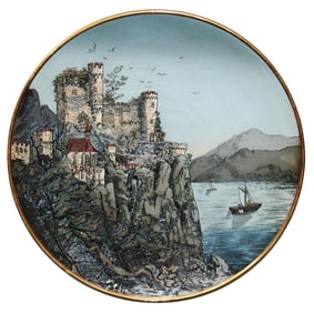 PAIR of Mettlach Castle Ruins at River 17" Plaque