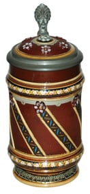 1/4L Mettlach Mosaic Diagonal Floral Design Stein