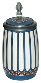 Mettlach Art Deco Etched Stein w Matched Inlay Lid