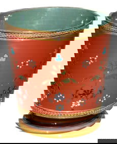 Mettlach 7" Floral Design Etched Planter