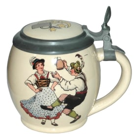 Mettlach Dancing Couple Stein w Inlay Lid