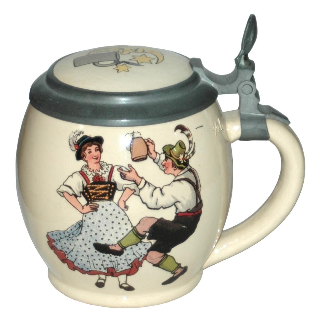 Mettlach Dancing Couple Stein w Inlay Lid (1 of 4)