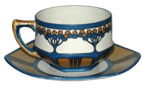 PAIR of Mettlach Art Nouveau Cup & Saucers