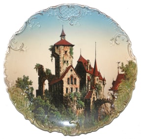 Mettlach 15" Scalloped Rim Plaque, Castle