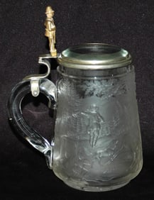 Quality Intaglio Cut Hunting Stein w Brass Mounts