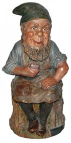 Terracotta Dwarf on Stump w Flask Tobacco Jar