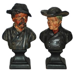 PAIR - Terracotta Busts of Men in Hats