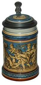 Mettlach Many Cherubs Stein w Inlay Lid