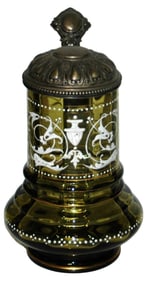 Glass Stein w WMF Custom Lid & White Floral Enamel