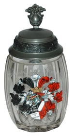 Dueling Fraternal Student Shield Facet Glass Stein