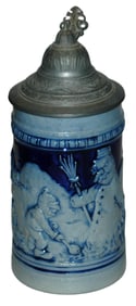 3/10L Boy w Snowman Stoneware Relief Stein