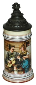 Musician & Woman Porcelain Stein w Lithophane