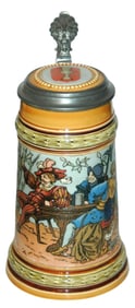 Mettlach Landsknecht in Beer Garden Blue Stein