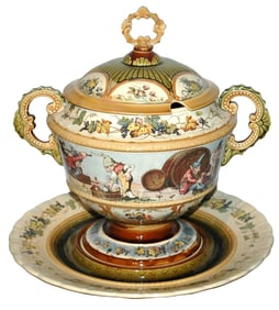 5L Mettlach Dwarfs & Grapes Punch Bowl Lid &Plate