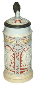 1L Mettlach Stein w Four Hunter & Couple Scenes