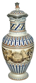 3L Mettlach Cherubs Floral &Verse Stein Finial Lid