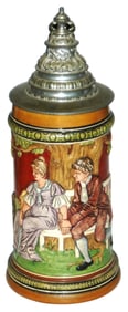 HR Couple Relief Stein w Dated 1905 Engraved Lid