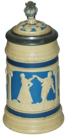 3/10L Mettlach Three Dancer Scenes Stein w Inlay