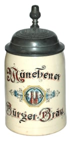 Munchener Burger Brau Advertising Stein w Logo Lid