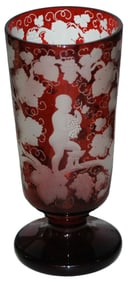 Wheel Cut Child w Grapes Bohemian Beaker c.1870