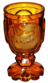 Intaglio Cut Stag Scene Bohemian Glass Beaker