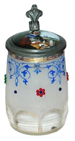 Frosted Glass Enamel Floral & Bead Work Stein
