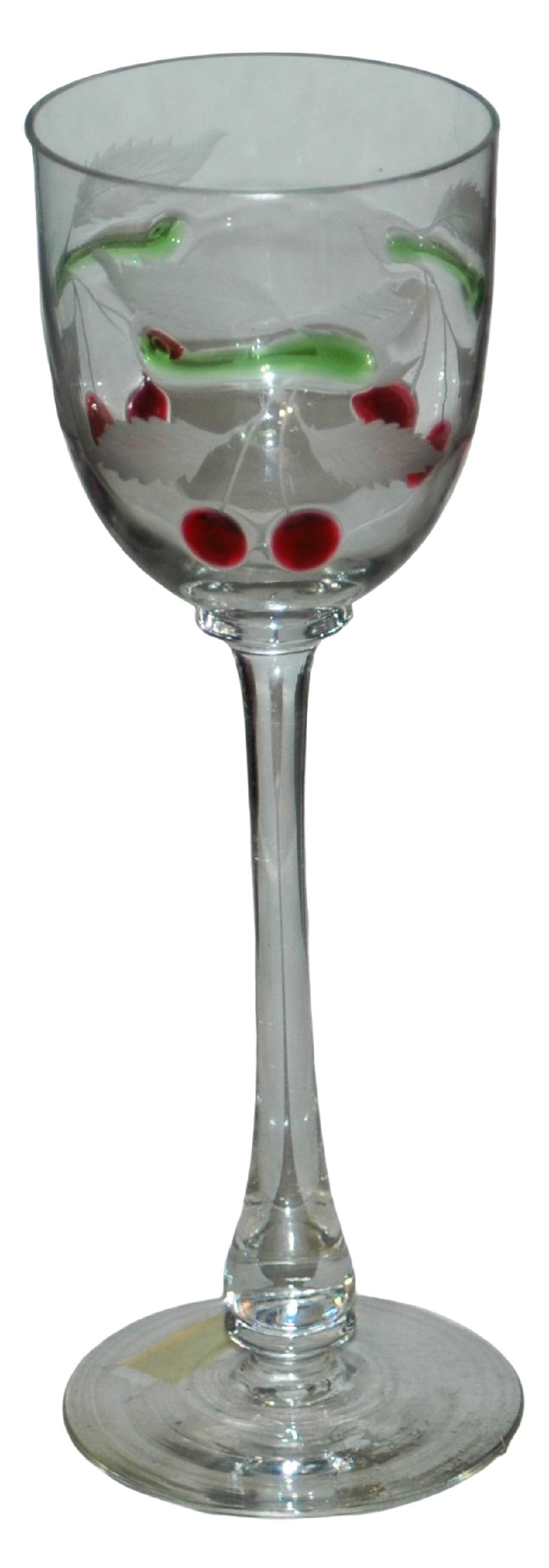 Moser Marquetry Grape & Wheel Cut Leaf Goblet: Blown Glass 8 1/2" Goblet. Moser. Marquetry grape and wheel-cut leaf design. Mint.