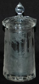 Detailed Wheel Cut Stags Scene Glass Stein